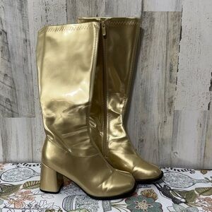 Ellie Shoes Shiny Gold Gogo Heeled Boots